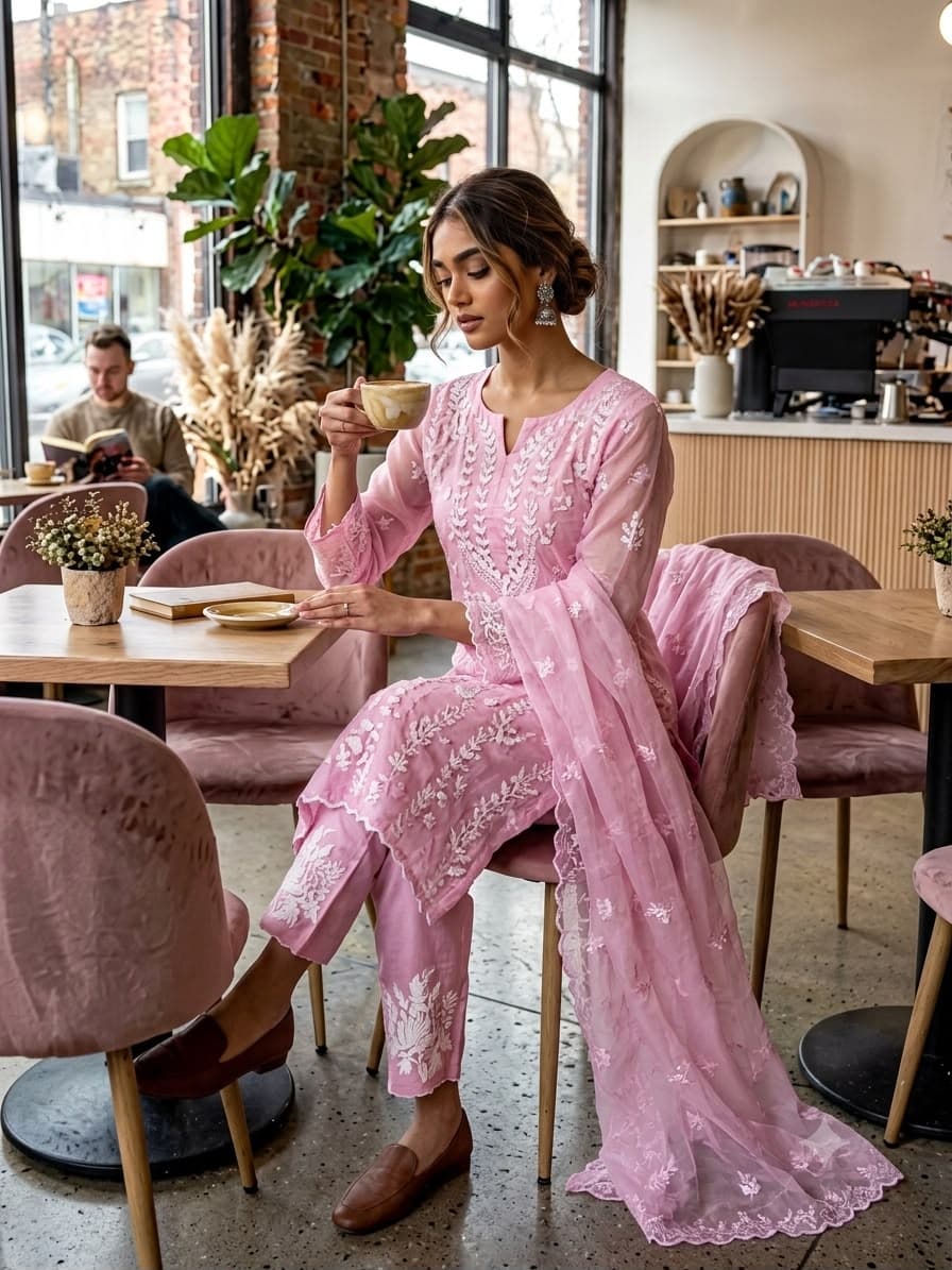 Kurtis & Kurta Sets Red EMBROIDERED WORKED TOP PLAZZO SUIT | Zyanira