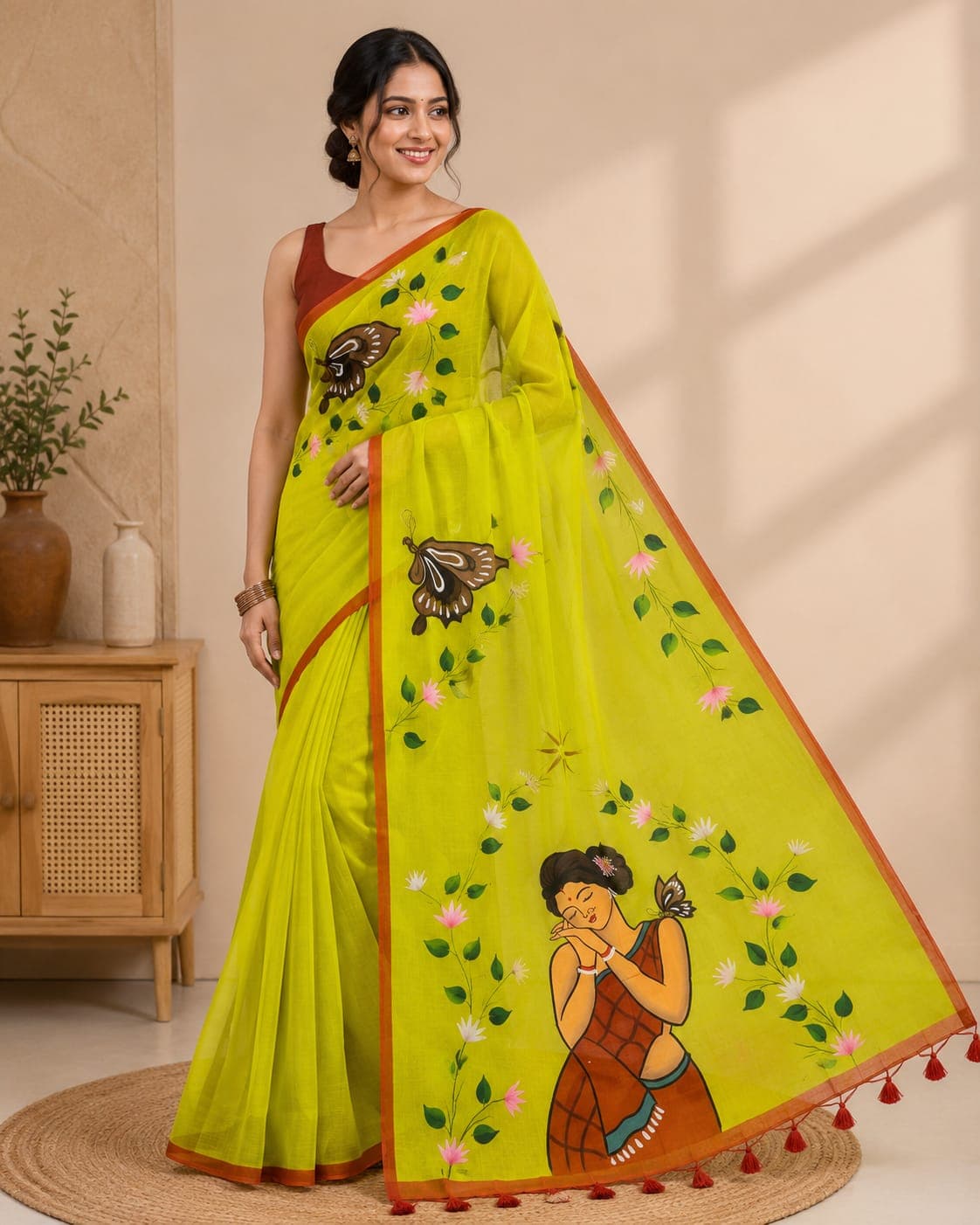 Sarees Mul Cotton Handpaint| Zyanira